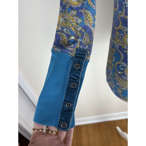 Sundance S Top Velvet Cuff Paisley Thermal Long Sleeve Tee Boho Women’s - Picture 3 of 4